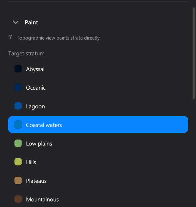 The stratum palette in topographic view