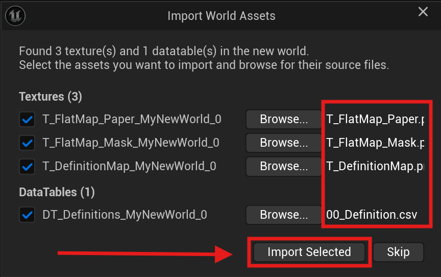 Import Selected lance l'importation