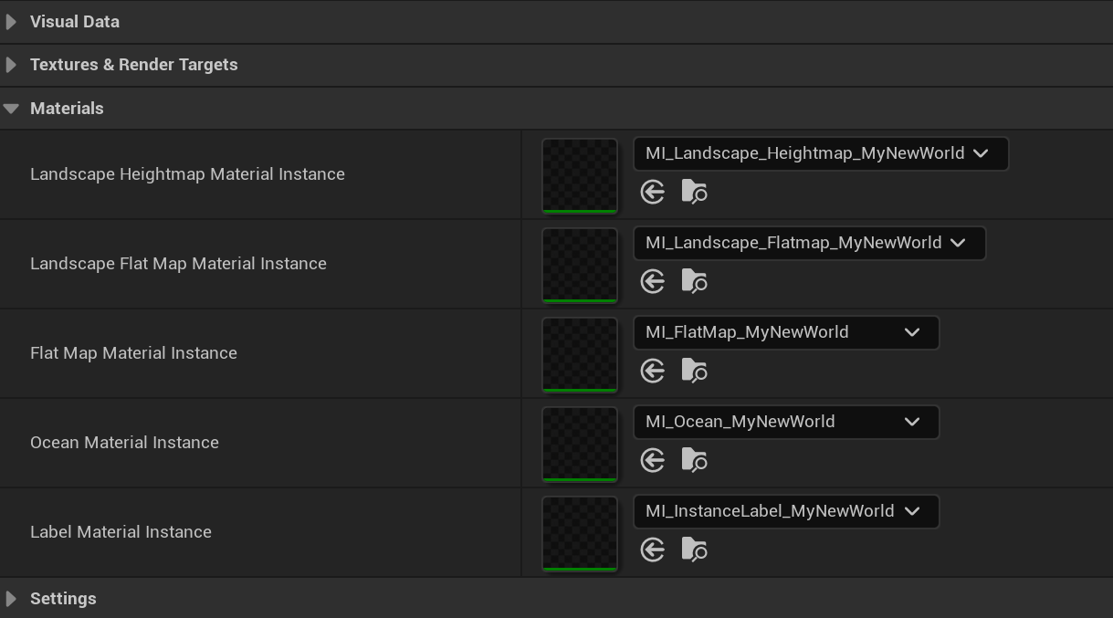 La section Material du WorldManifest